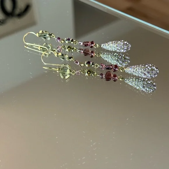 Chanel Vintage CC Purple Crystal & Rhinestone Drop Earrings